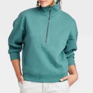 Women's French Terry Quarter Zip Sweatshirt - Universal Thread Teal Green XL
